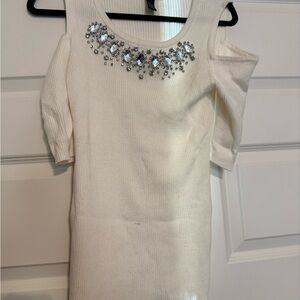 INC International Concepts Cream Sweater with Rhinestone Detail